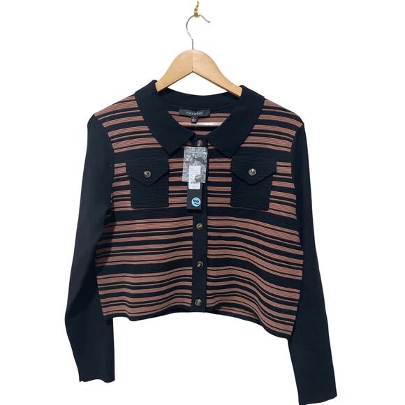 Toccin NY Addy Striped Collared Cardigan Size Large - Picture 6 of 8